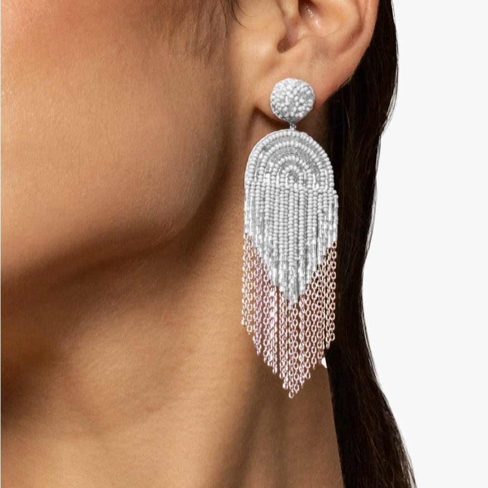 NWT Deepa Gurnani Circe Beaded Fringe Drop Earrings